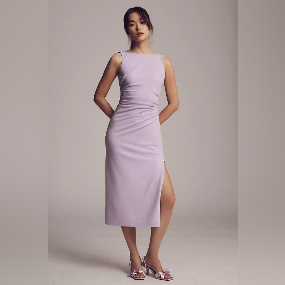 NWT BHLDN Kennedi High-Neck Stretch Crepe Midi Dress Lavender xsmall